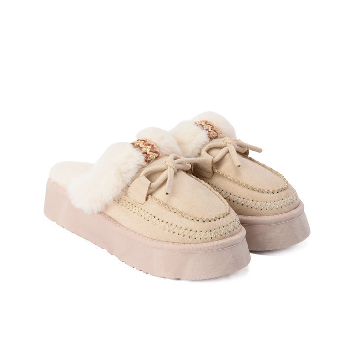 Brava Cozy Noir Fur Mule- Beige