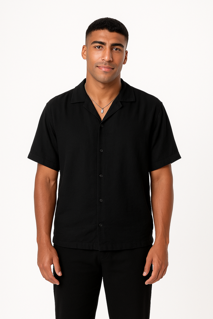 Brava Black Half Shirt Linen