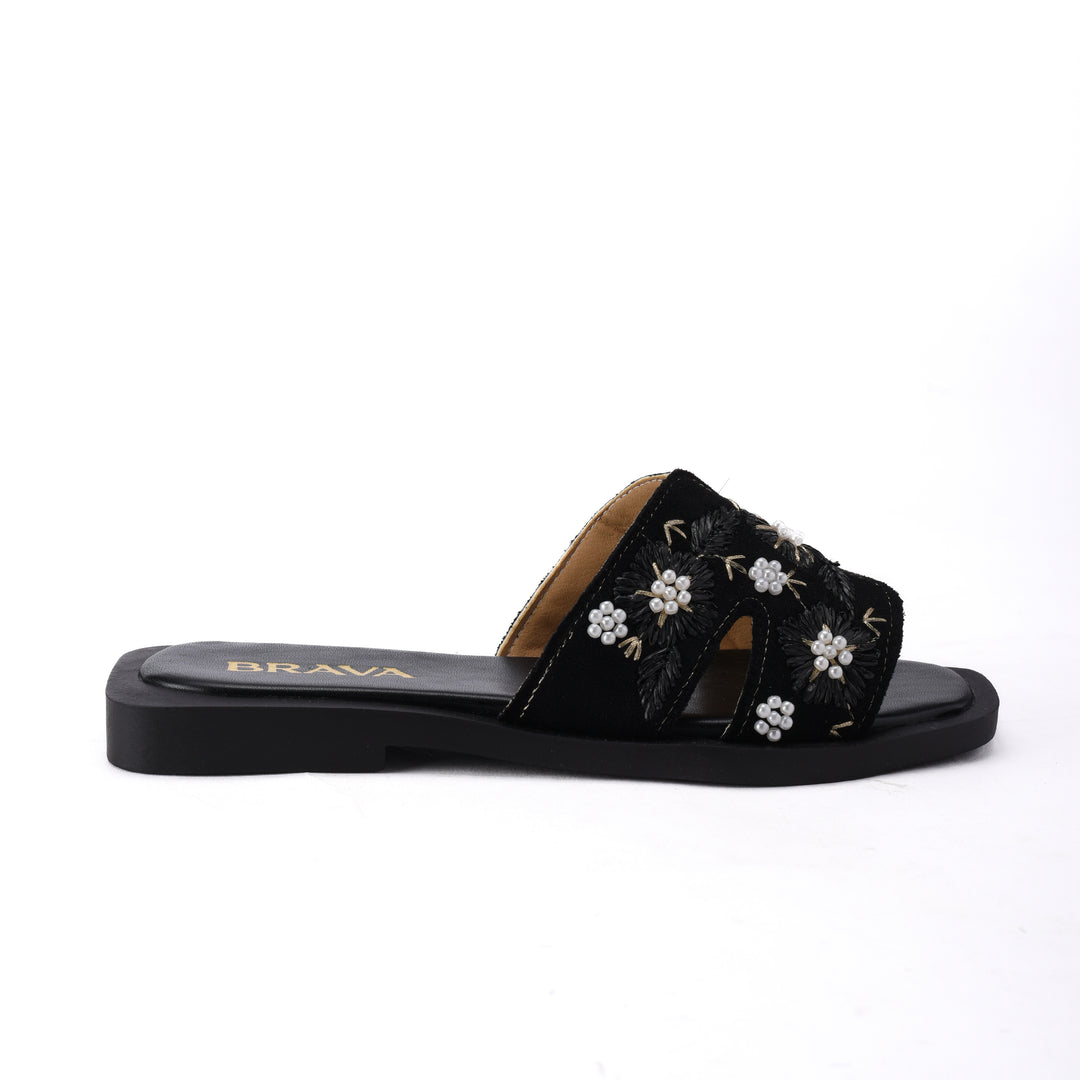 Brava Black Flowera Slipper