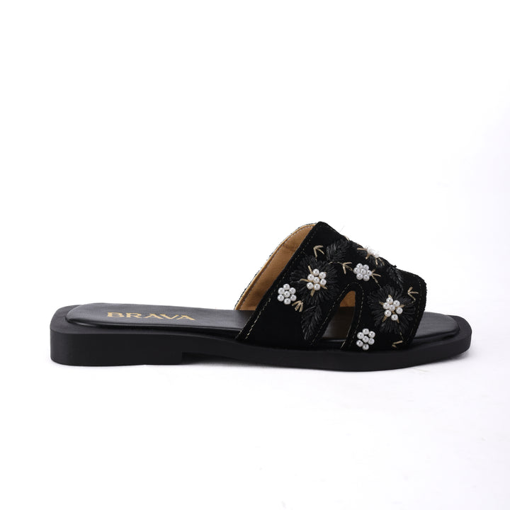 Brava Black Flowera Slipper