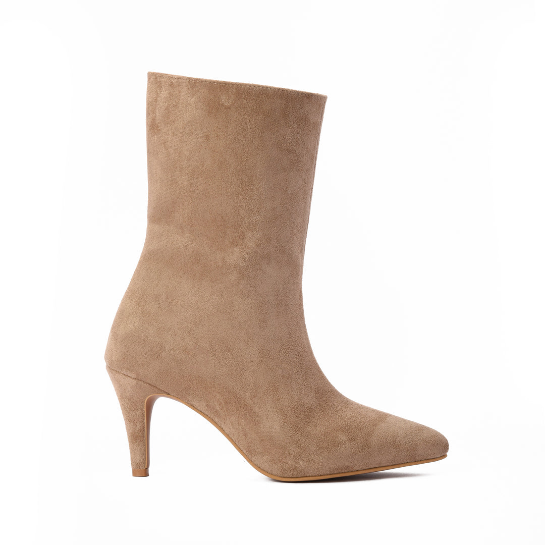 The Muse Pointed Mid Boot- Beige Suede