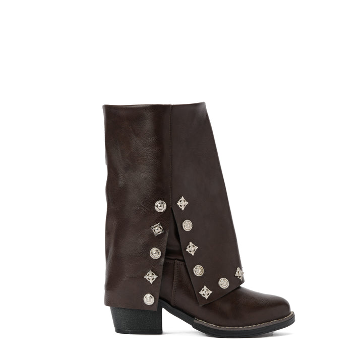 Brava — Cleo Stud Half Boot- Brown