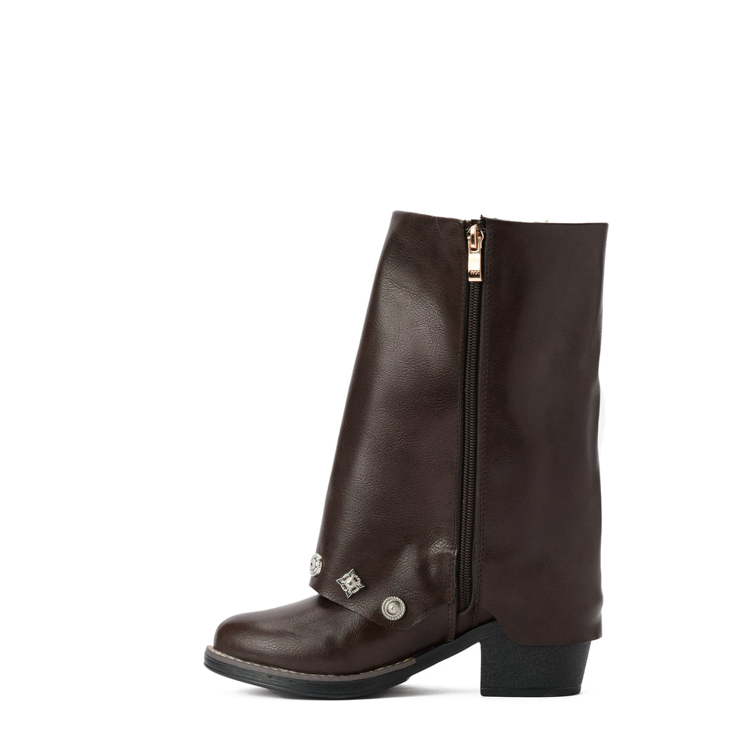 Brava — Cleo Stud Half Boot- Brown