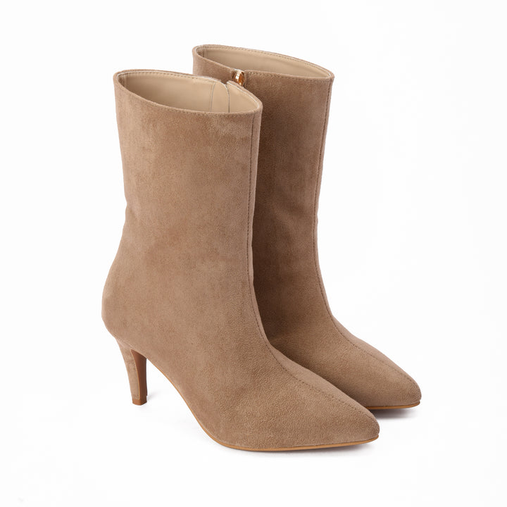 The Muse Pointed Mid Boot- Beige Suede