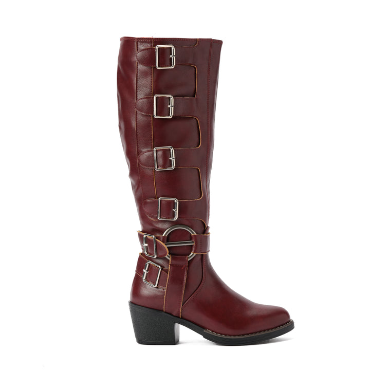 Brava — Multi-Buckle Rider Boot- Burgundy