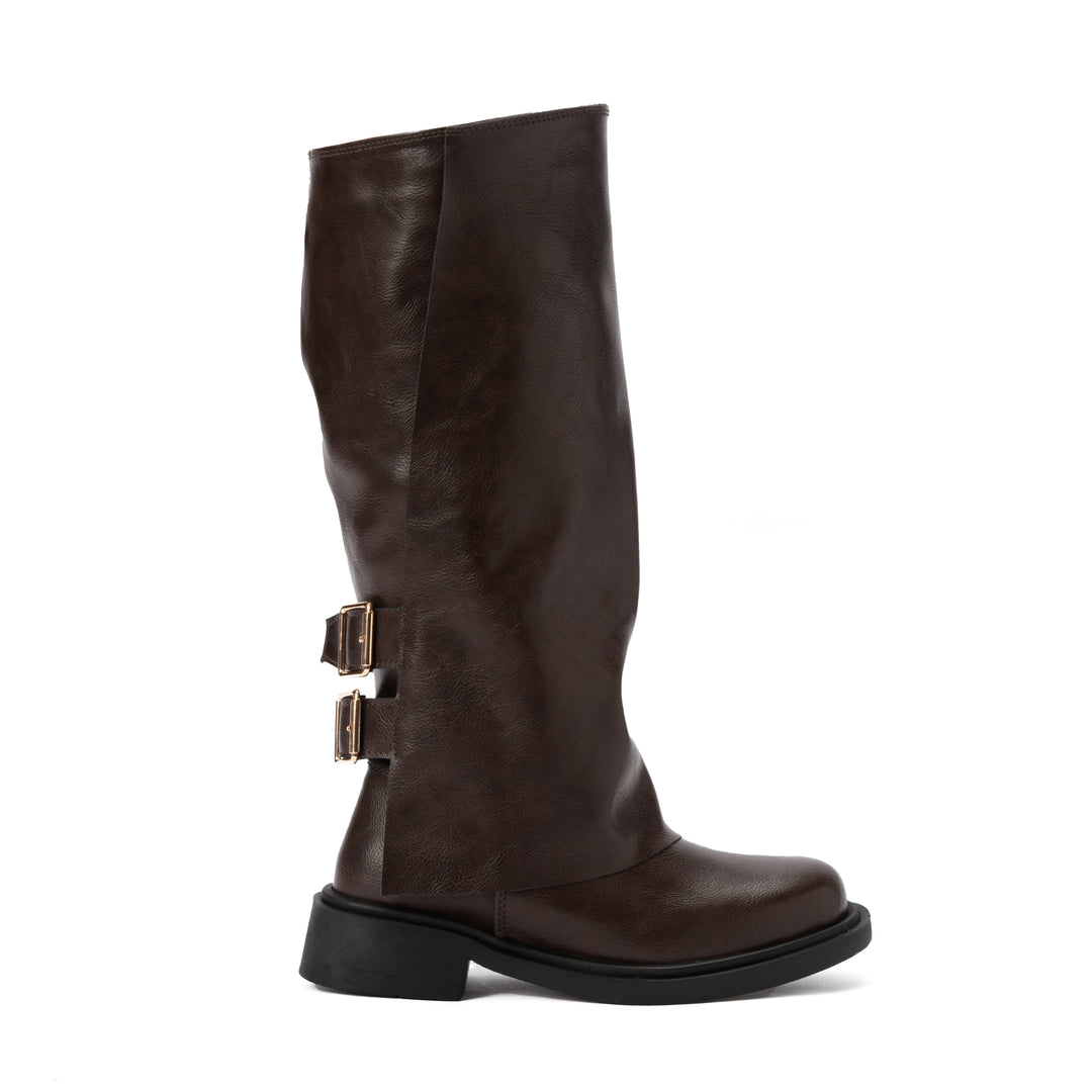 Brava — Double-Cinch Knee Boot- Brown