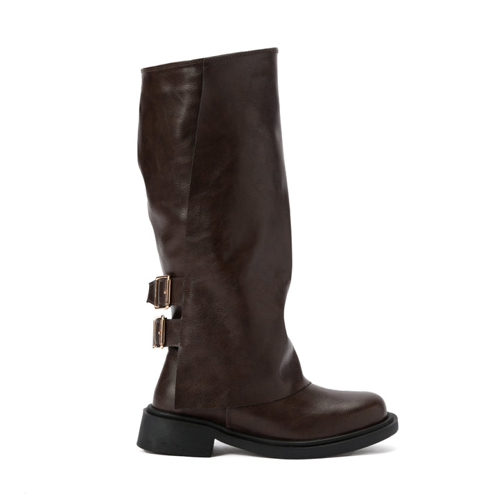 Brava — Double-Cinch Knee Boot- Brown