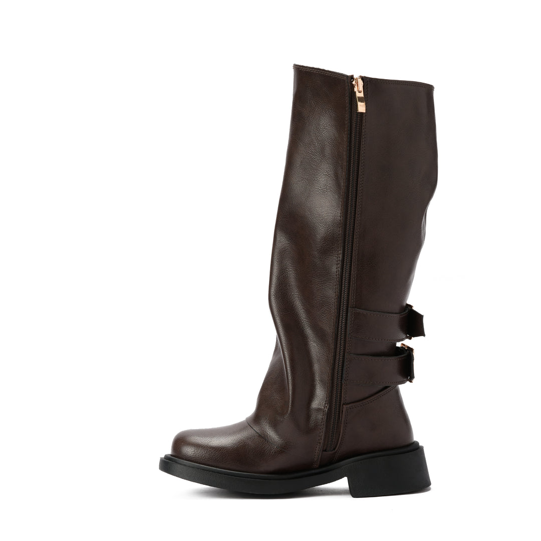 Brava — Double-Cinch Knee Boot- Brown