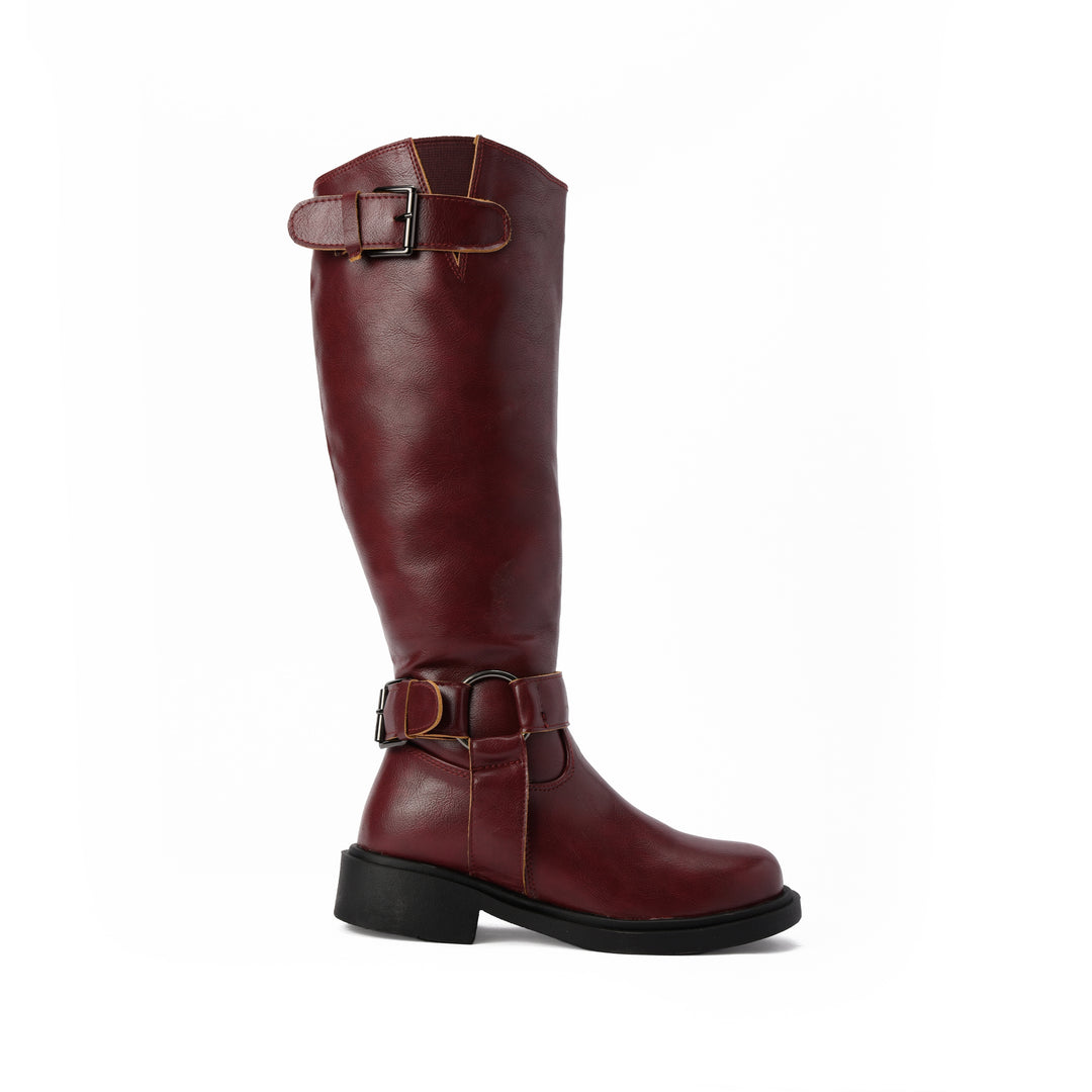 Brava — Harness Loop Knee Boot - Burgundy