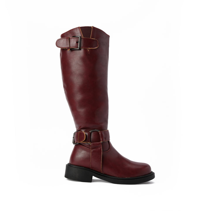 Brava — Harness Loop Knee Boot - Burgundy