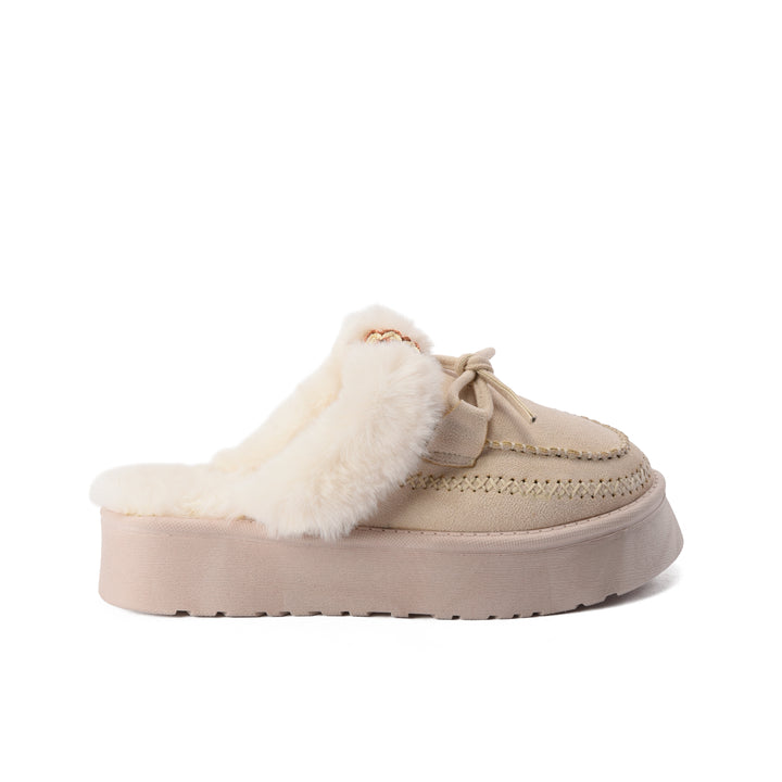Brava Cozy Noir Fur Mule- Beige