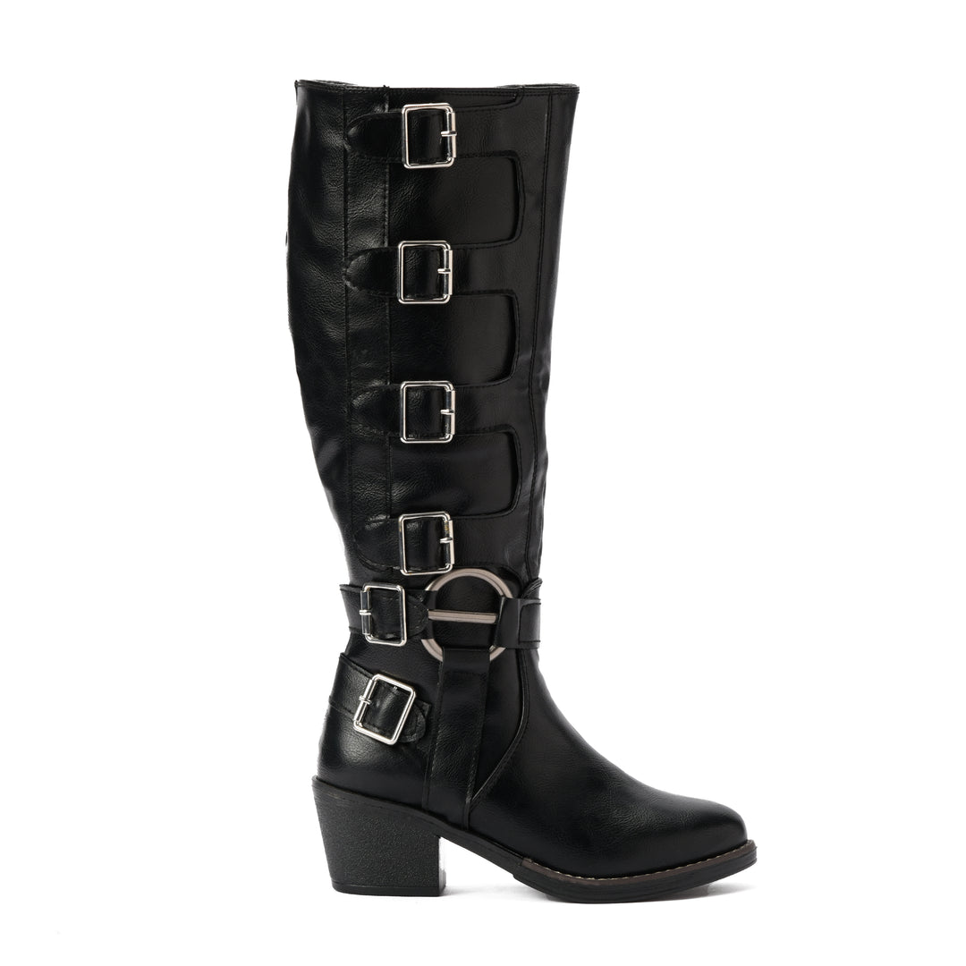 Brava — Multi-Buckle Rider Boot- Black