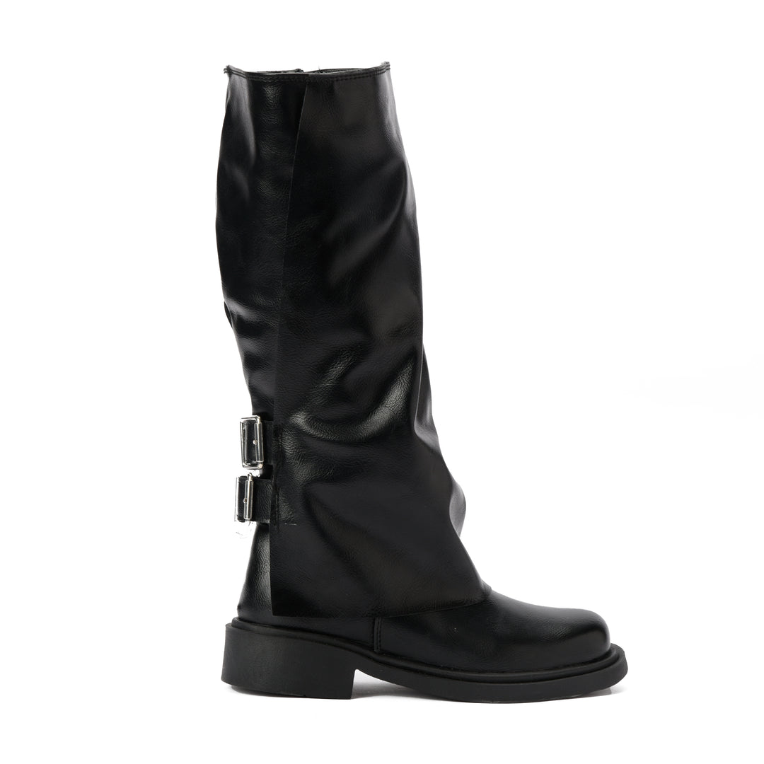 Brava — Double-Cinch Knee Boot- Black