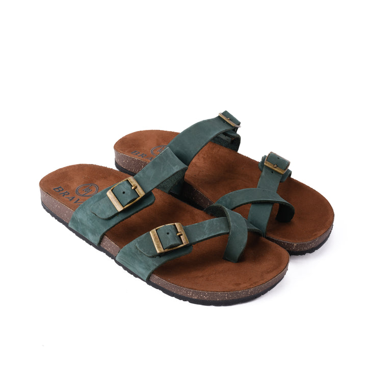Double Buckled Toe Slipper Green