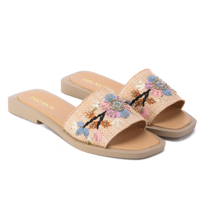 Brava Beige Flowera Slipper