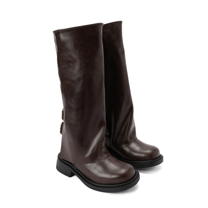 Brava — Double-Cinch Knee Boot- Brown