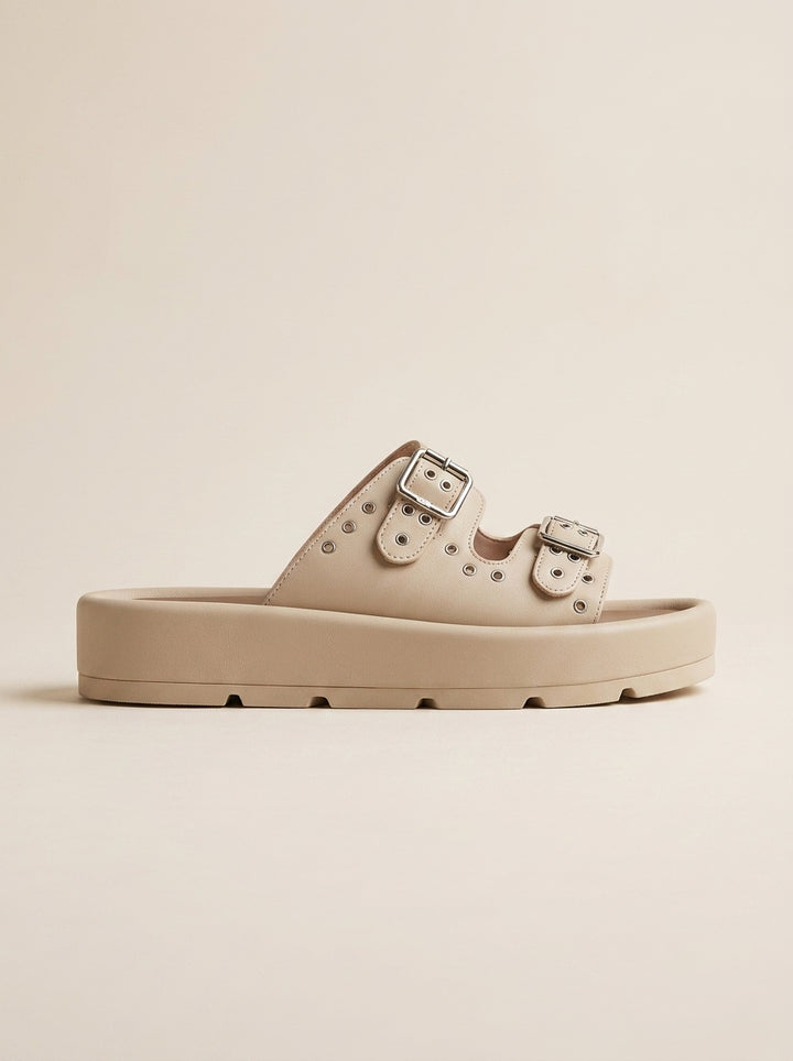 Brava Aria Double-Buckle Sandals- Beige
