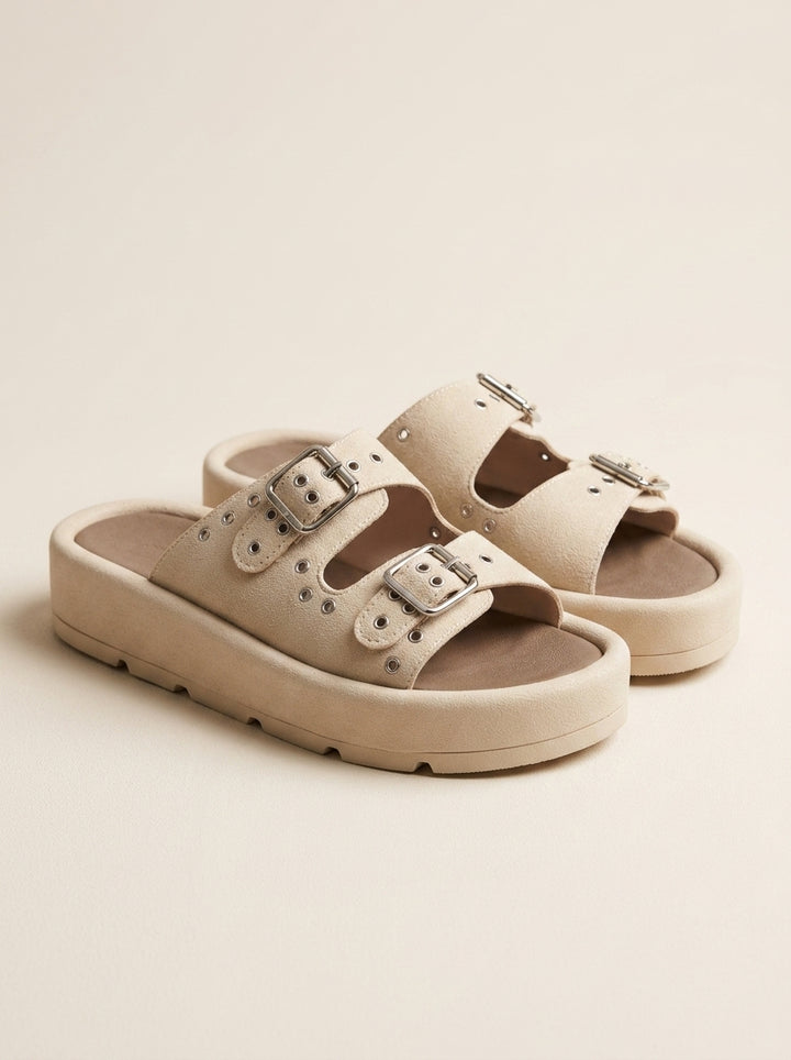 Brava Aria Double-Buckle Sandals- Beige