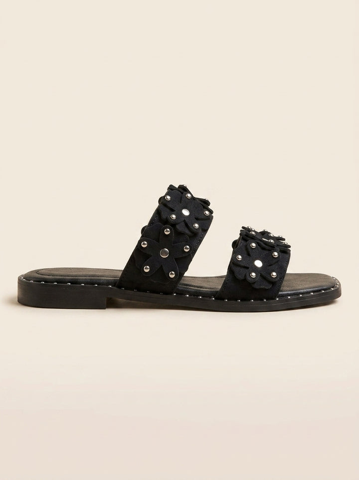 Brava Rosalie Floral Slides- Black