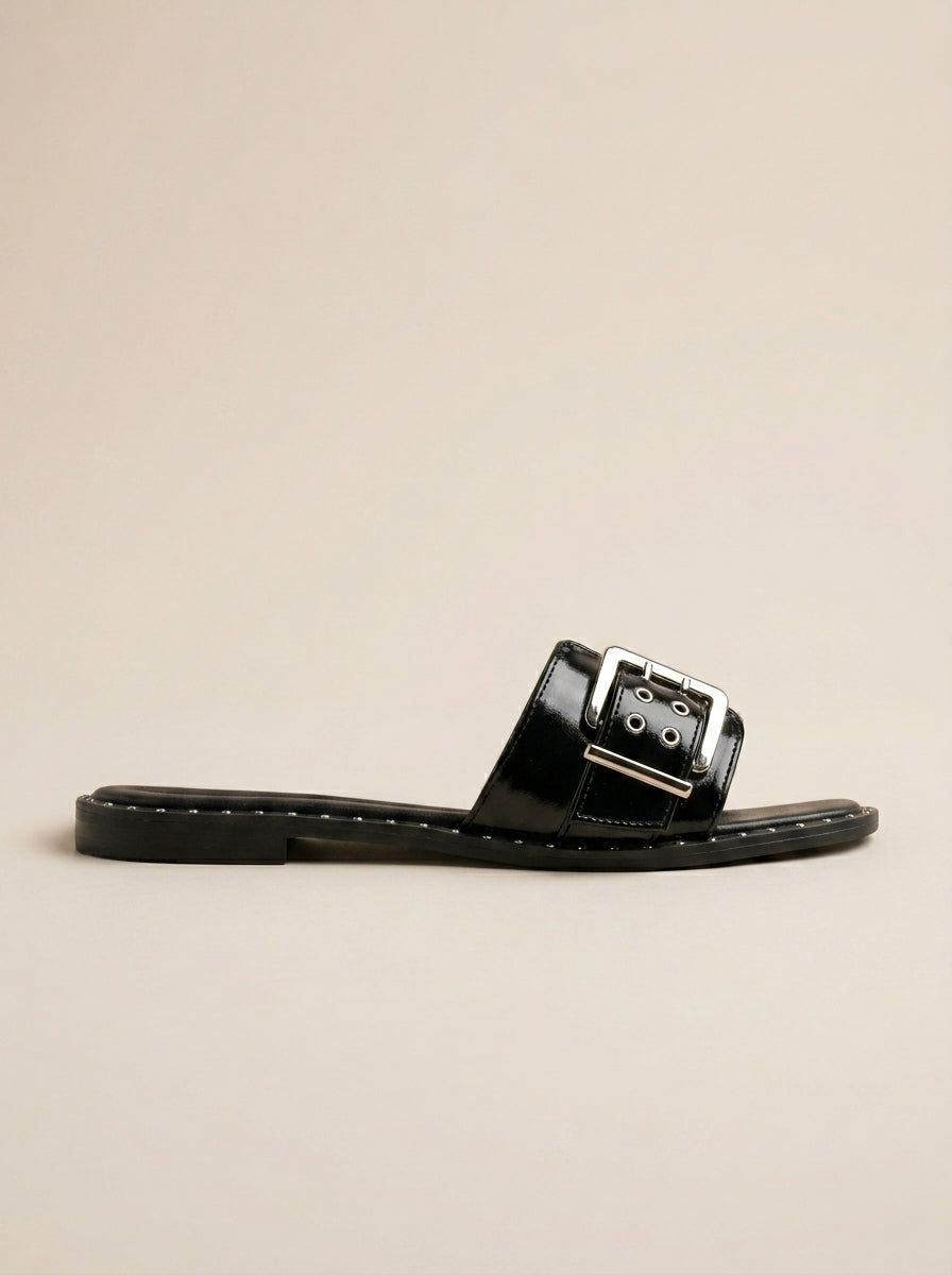 Brava Valeria Buckle Slides- Black
