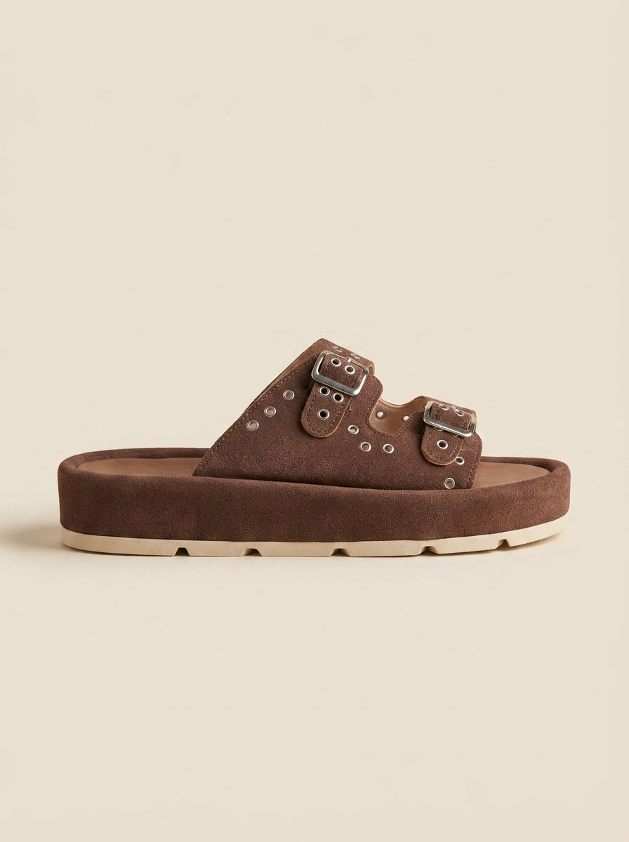 Brava Aria Double-Buckle Sandals- Brown
