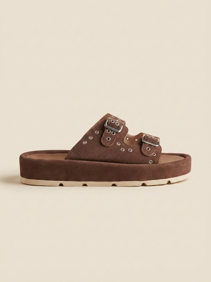 Brava Aria Double-Buckle Sandals- Brown