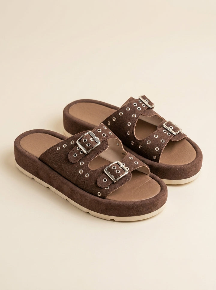 Brava Aria Double-Buckle Sandals- Brown
