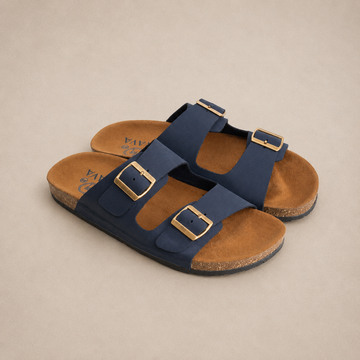 Arizona Double Buckle Men Style Slipper Blue