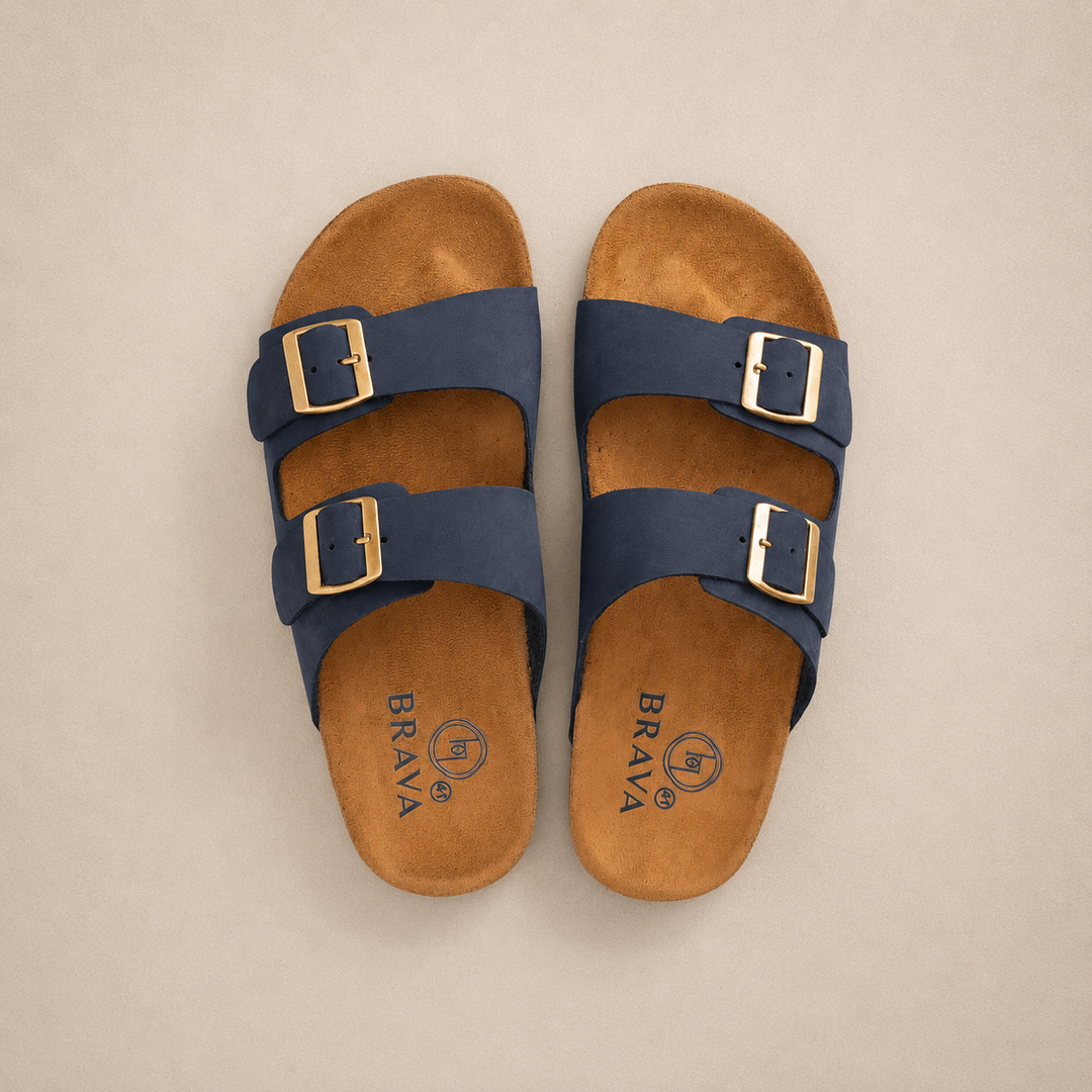 Arizona Double Buckle Men Style Slipper Blue