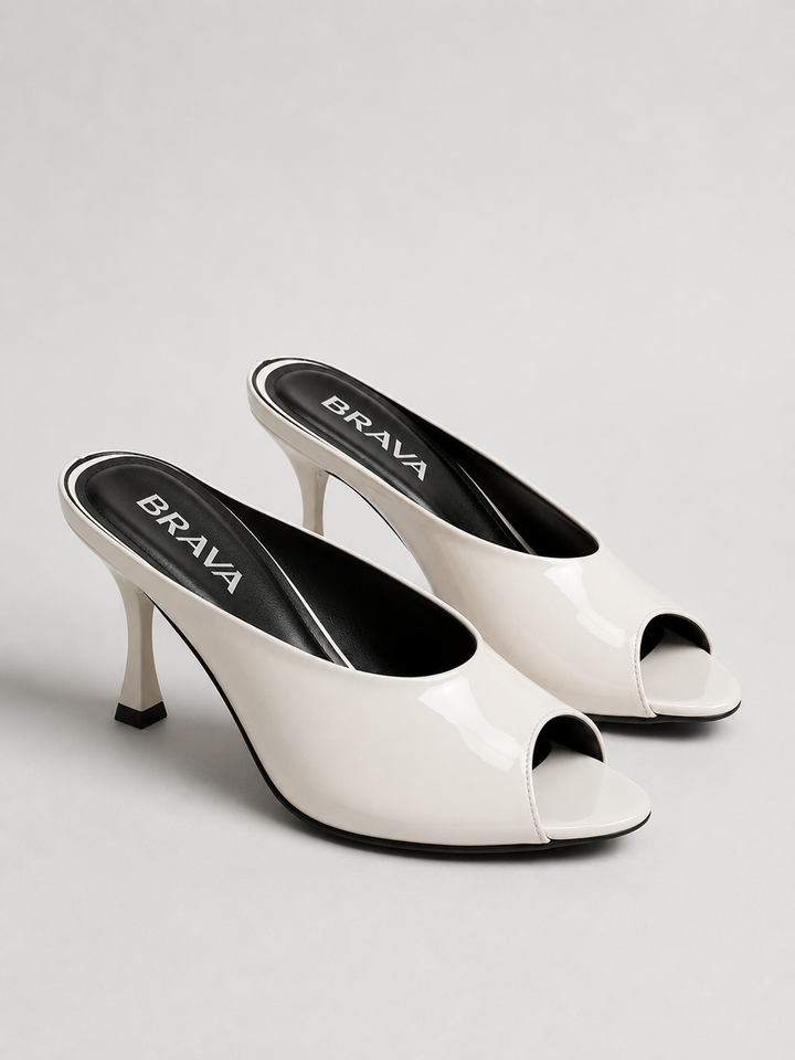 Brava Elena Peep-Toe Mules- Beige