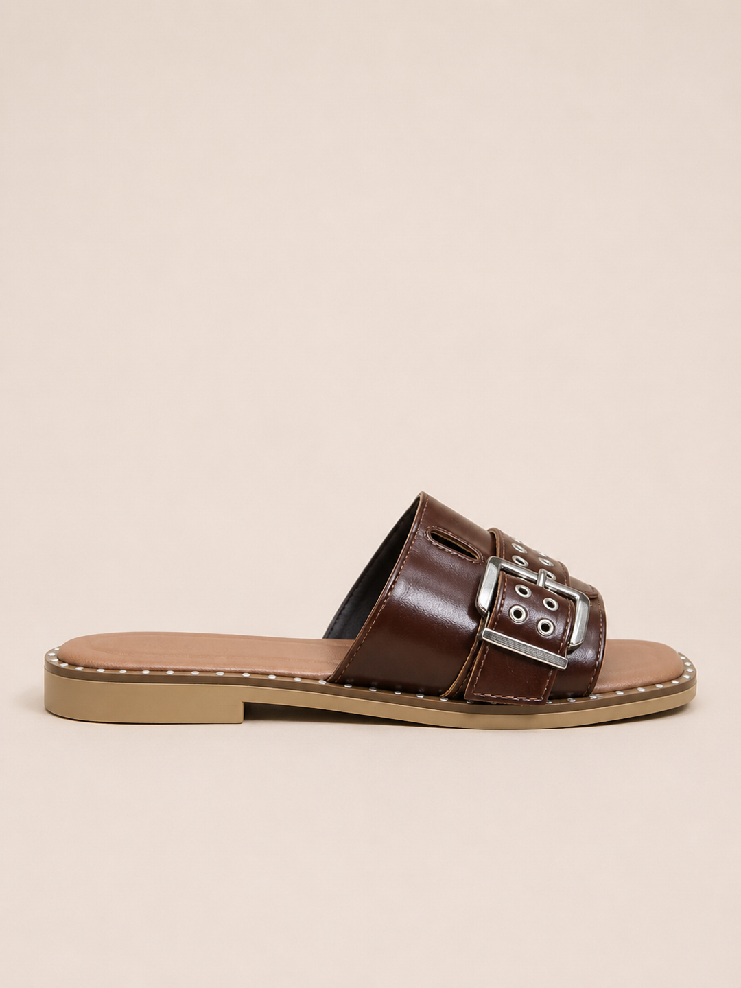 Brava Valeria Buckle Slides- Brown