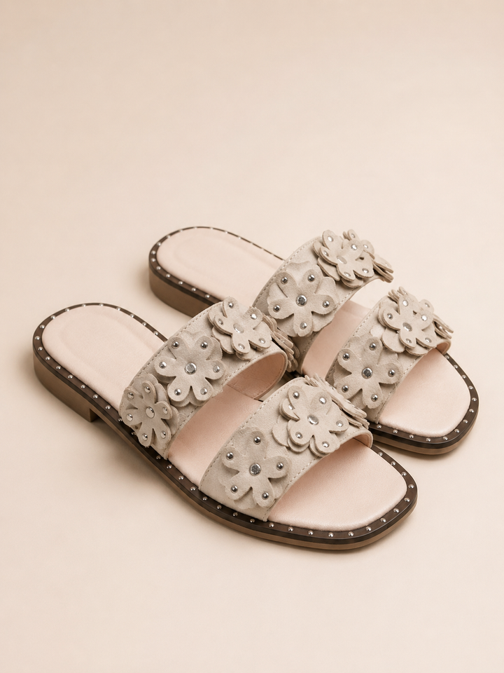 Brava Rosalie Floral Slides- Beige