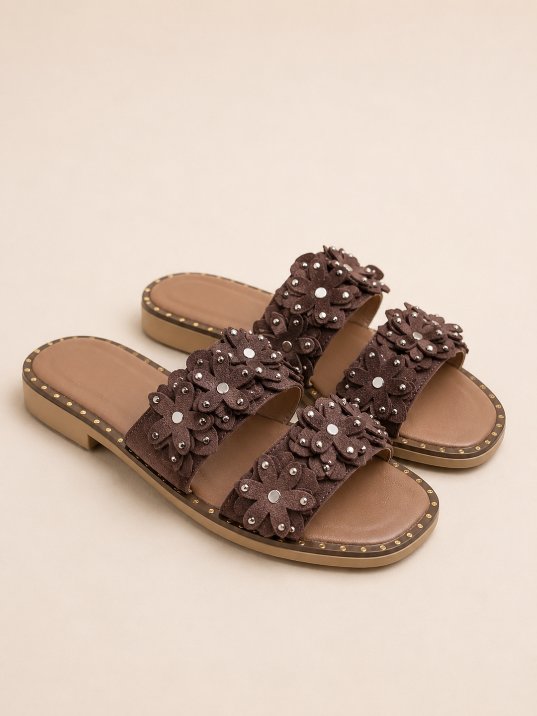 Brava Rosalie Floral Slides- Brown