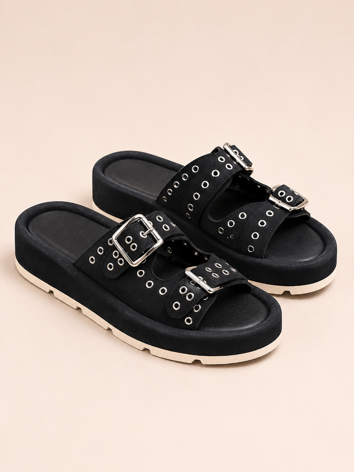 Brava Aria Double-Buckle Sandals- Black