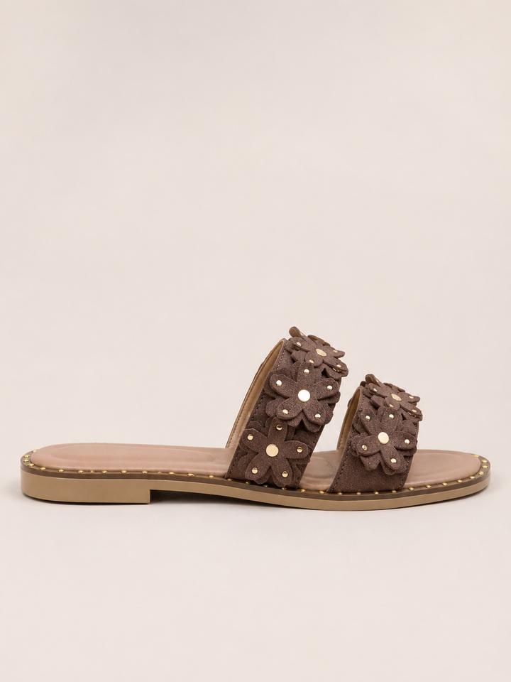 Brava Rosalie Floral Slides- Brown