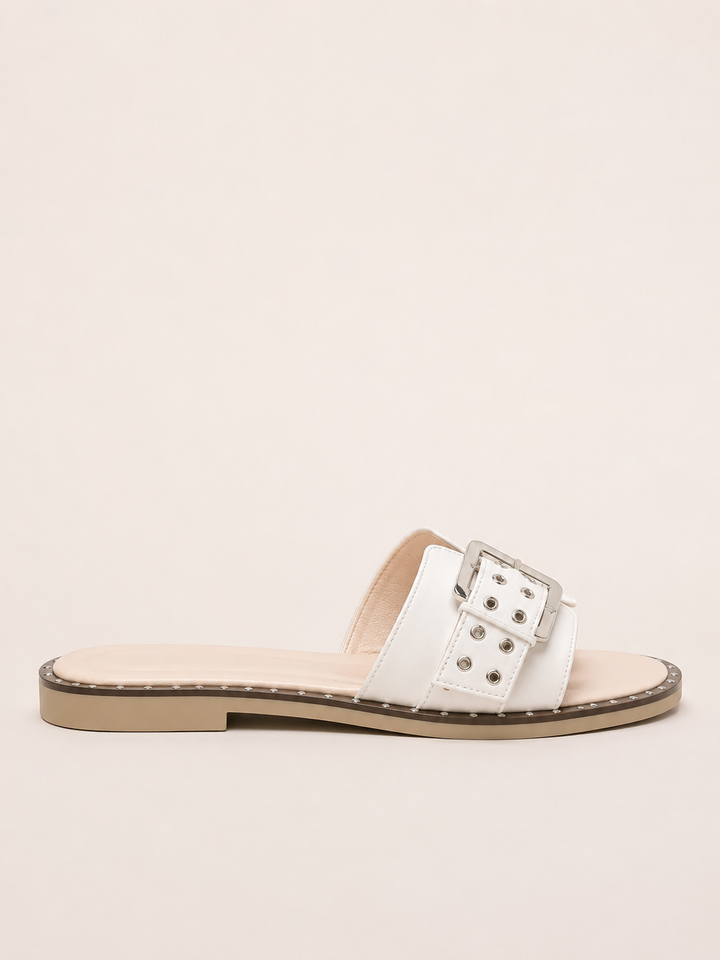 Brava Valeria Buckle Slides- White