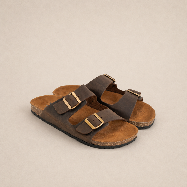 Arizona Double Buckle Men Style Slipper Brown