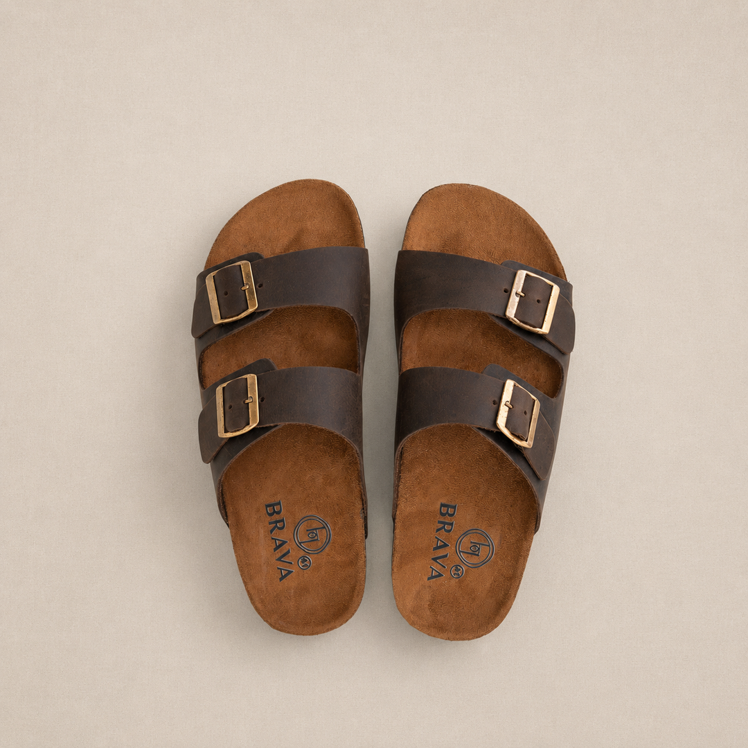 Arizona Double Buckle Men Style Slipper Brown