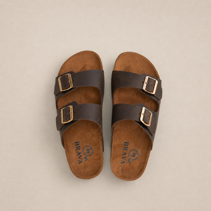 Arizona Double Buckle Men Style Slipper Brown