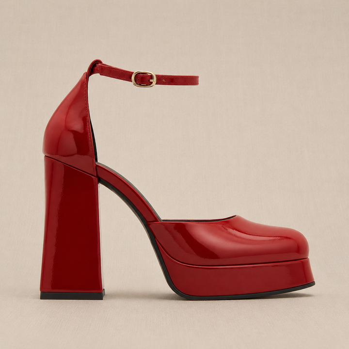Brava — Platform Ankle-Strap Heel- Maroon Patent