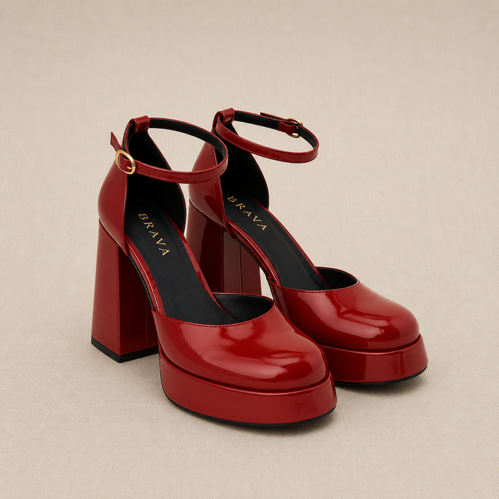 Brava — Platform Ankle-Strap Heel- Maroon Patent