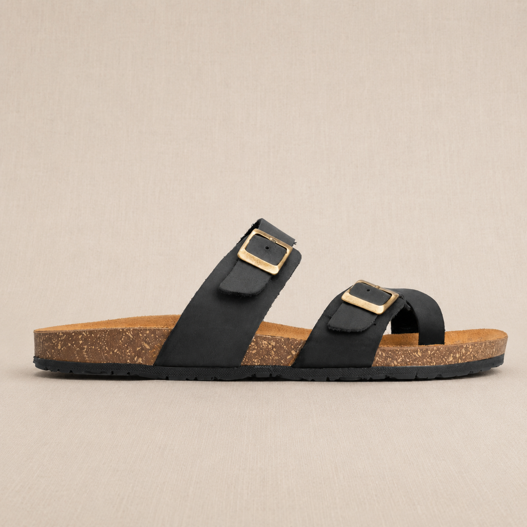 Double Buckled Toe Slipper Black