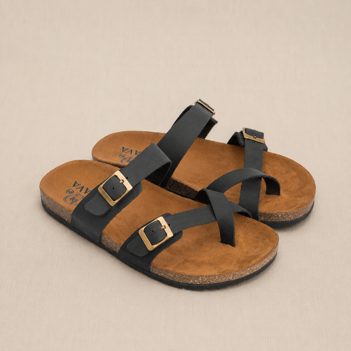 Double Buckled Toe Slipper Black