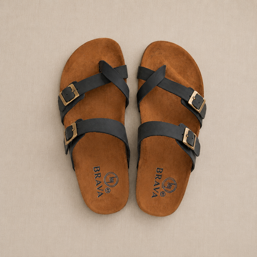Double Buckled Toe Slipper Black