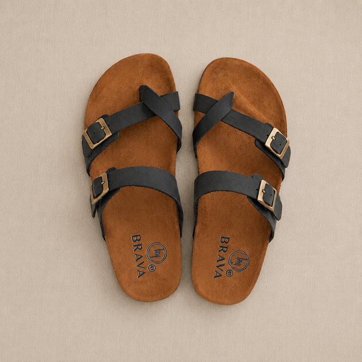 Double Buckled Toe Slipper Black