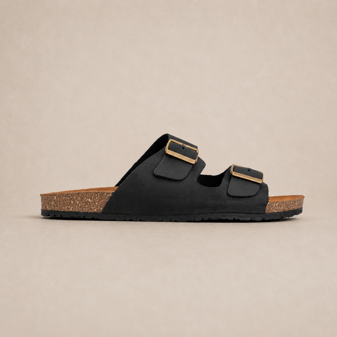 ARIZONA DOUBLE BUCKLE MEN STYLE SLIPPER BLACK