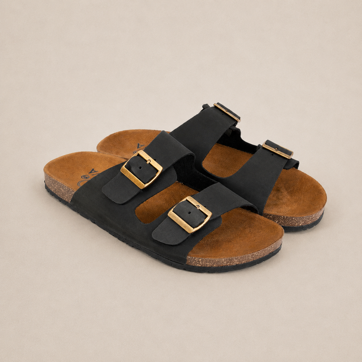 ARIZONA DOUBLE BUCKLE MEN STYLE SLIPPER BLACK