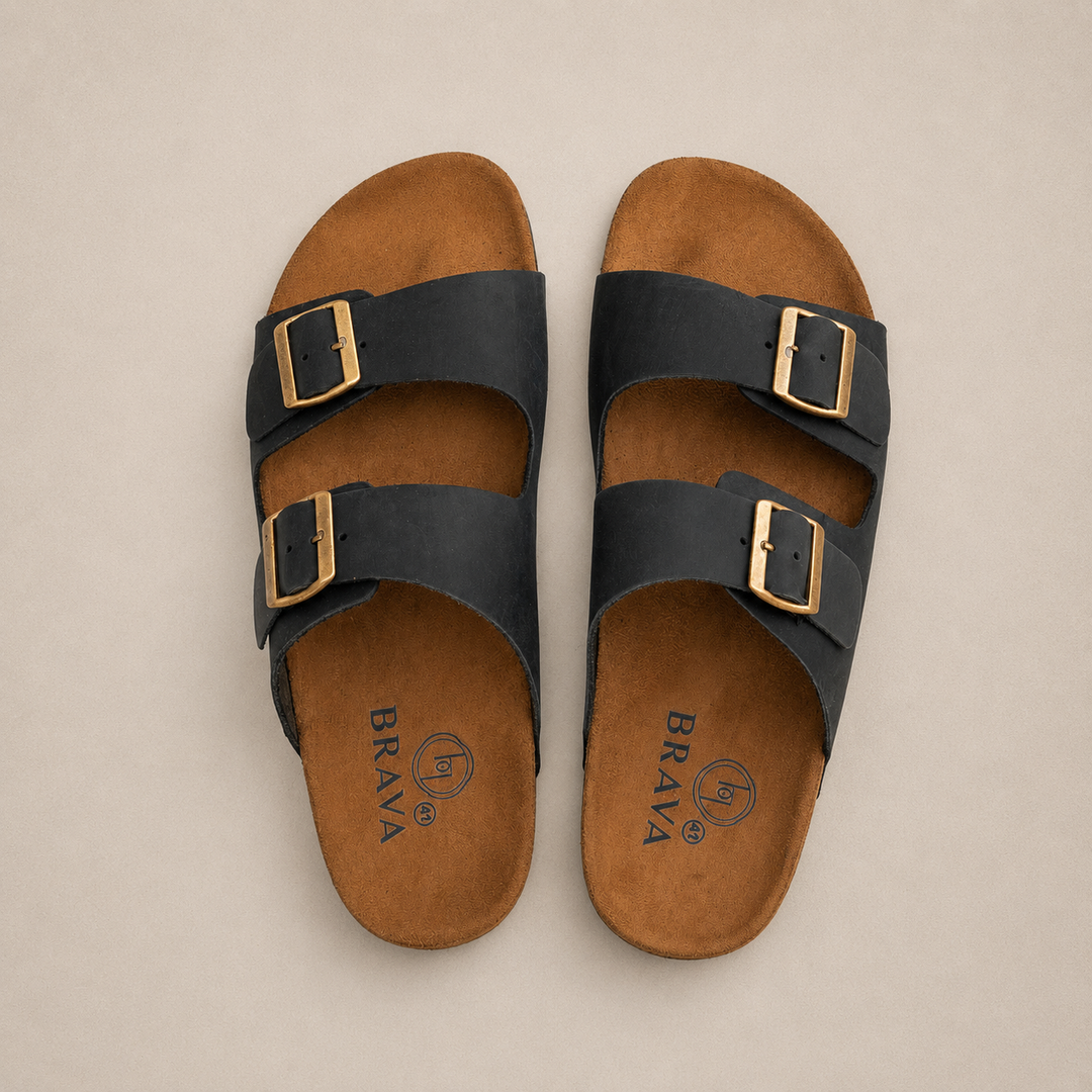 ARIZONA DOUBLE BUCKLE MEN STYLE SLIPPER BLACK