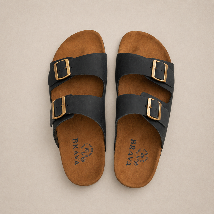 ARIZONA DOUBLE BUCKLE MEN STYLE SLIPPER BLACK