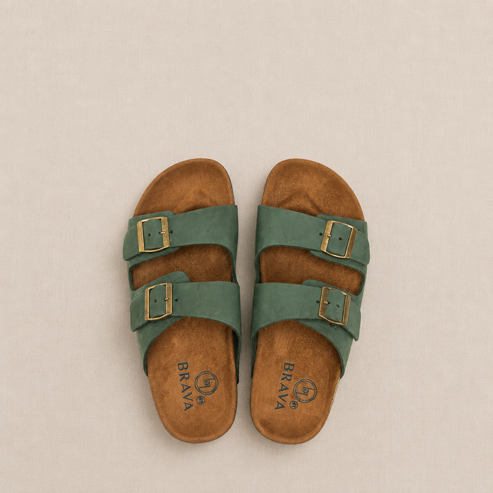 Arizona Double Buckle Men Style Slipper Green